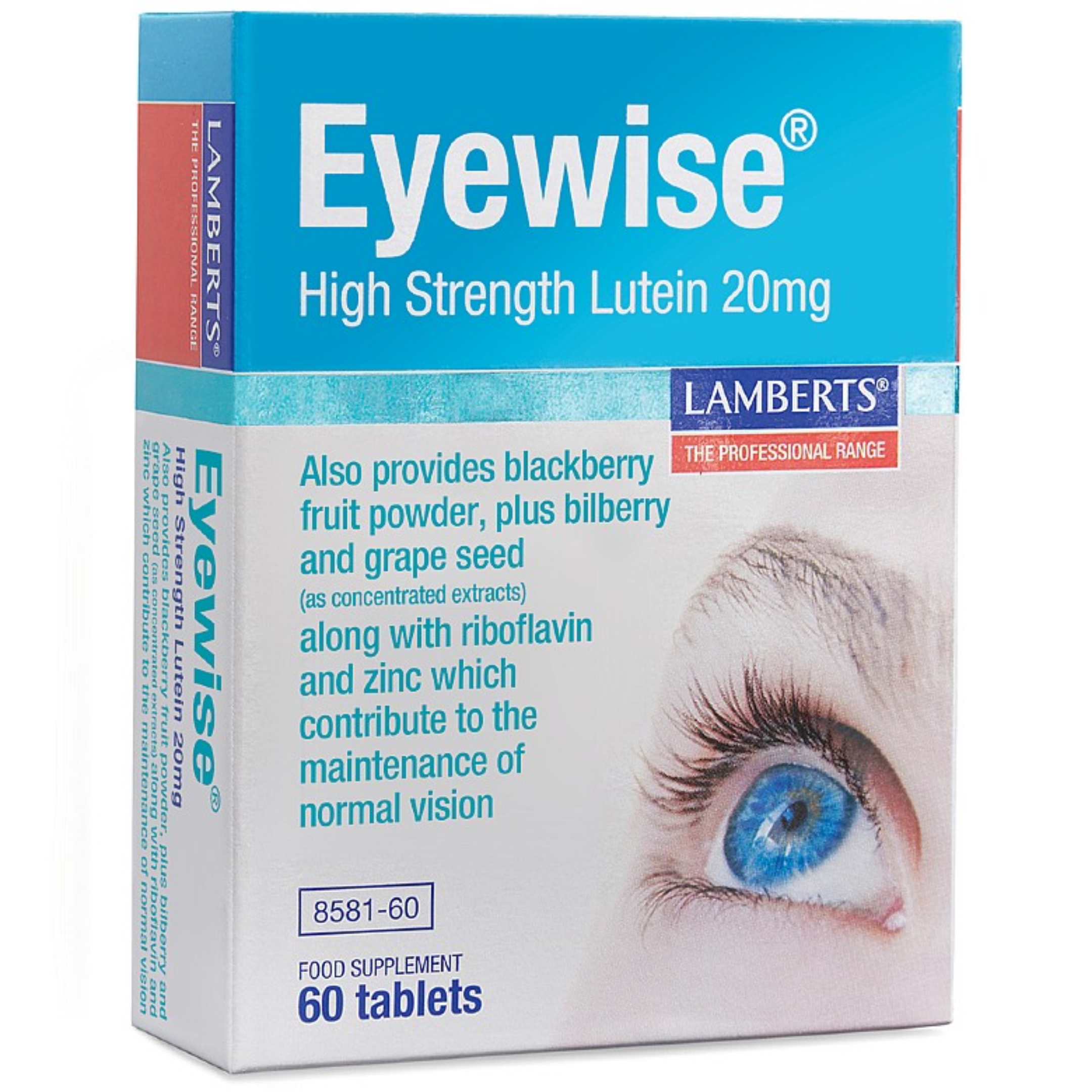 Lamberts Eyewise Tabs High Strength Lutein 20mg 60's with Lutein, Bilberry, Grapeseed and Blackberry